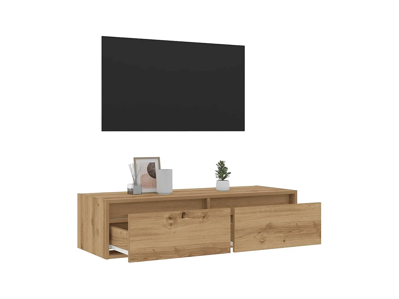 Meuble TV avec lumières LED chêne artisanal 100X35,5x25 cm