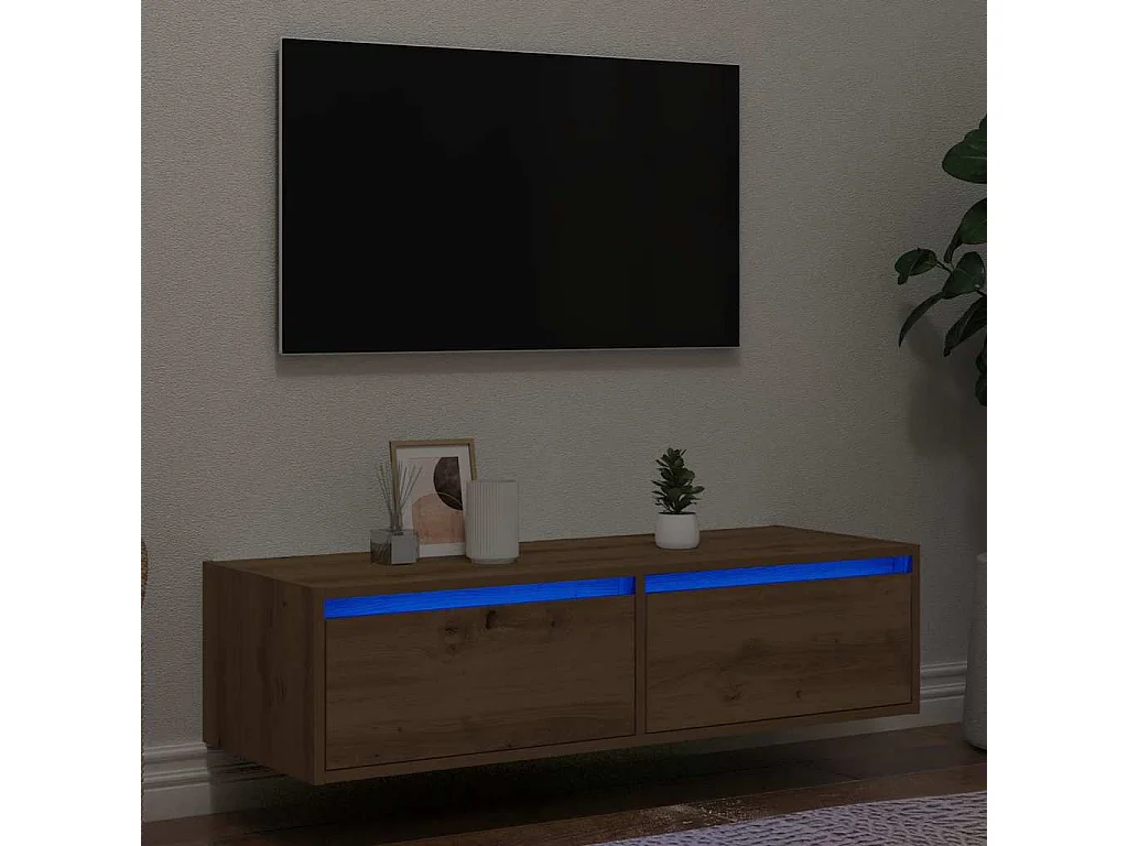 Tv-meubel met LED-verlichting 100X35,5x25 cm artisanaal eiken