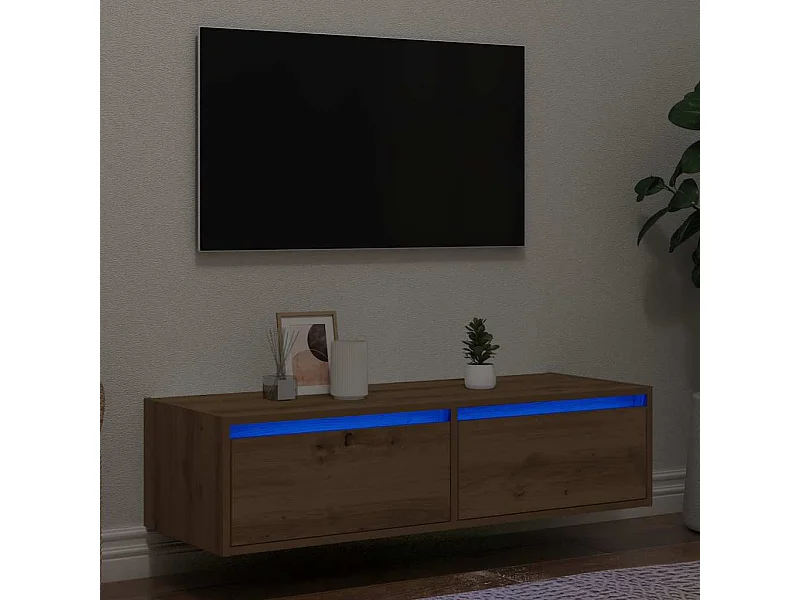 Meuble TV avec lumières LED chêne artisanal 100X35,5x25 cm