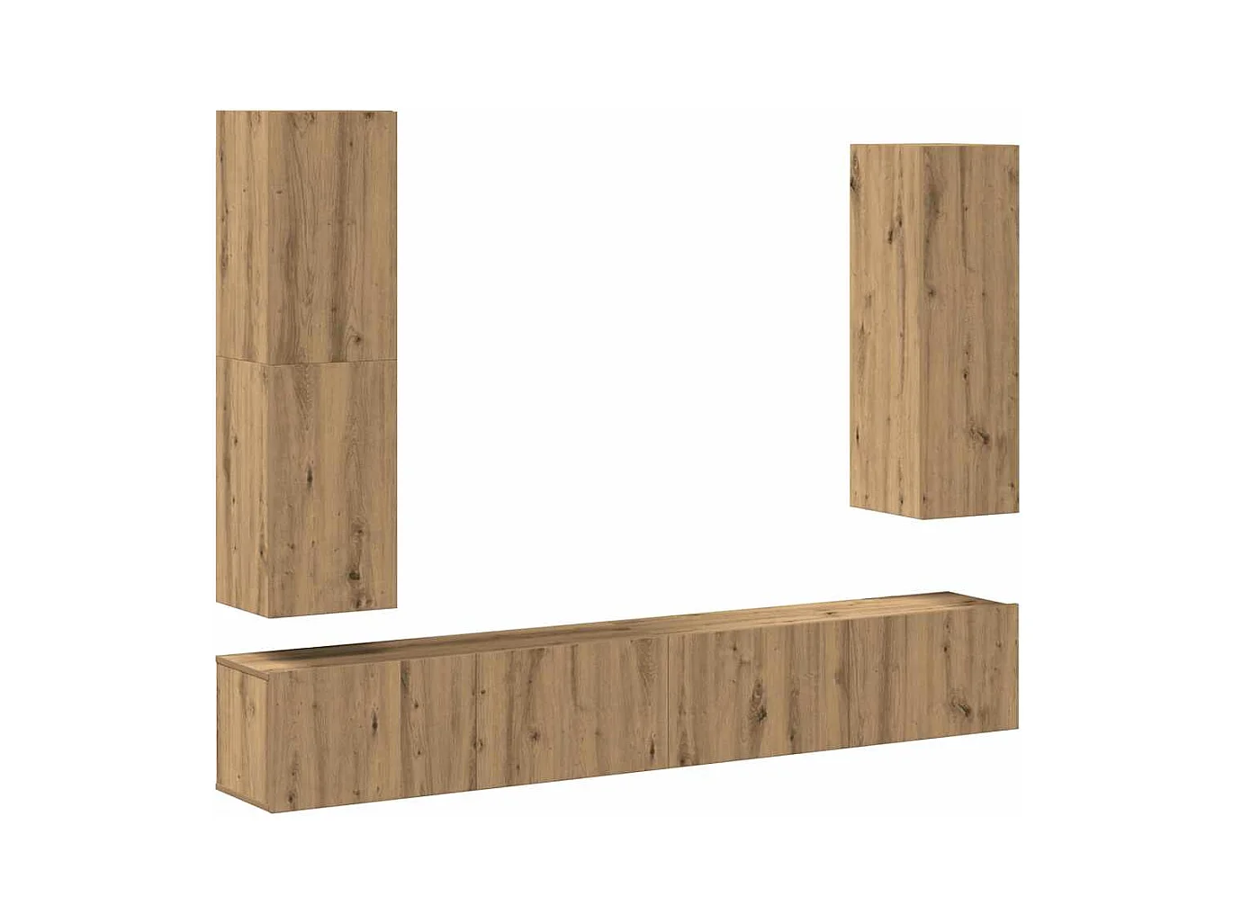 Set Mobile TV 4 pz Montato a Parete Rovere in Legno Multistrato