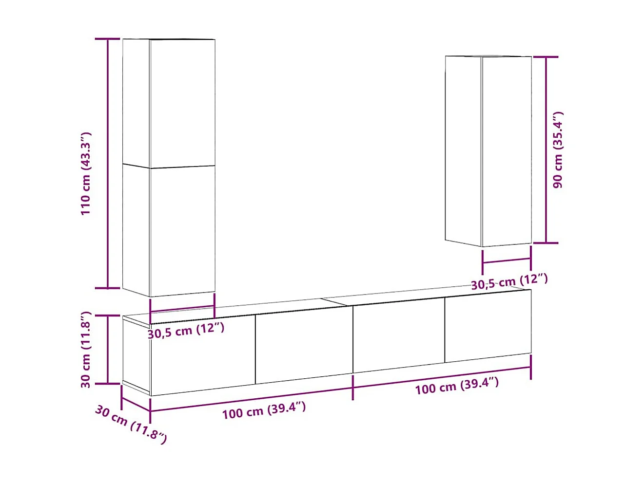 Ensemble de meuble TV mural 4 pcs chêne artisanal