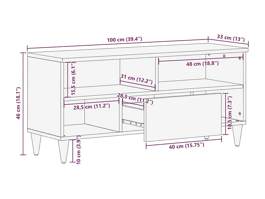 TV-Schrank 100x33x46 cm Massivholz Mango