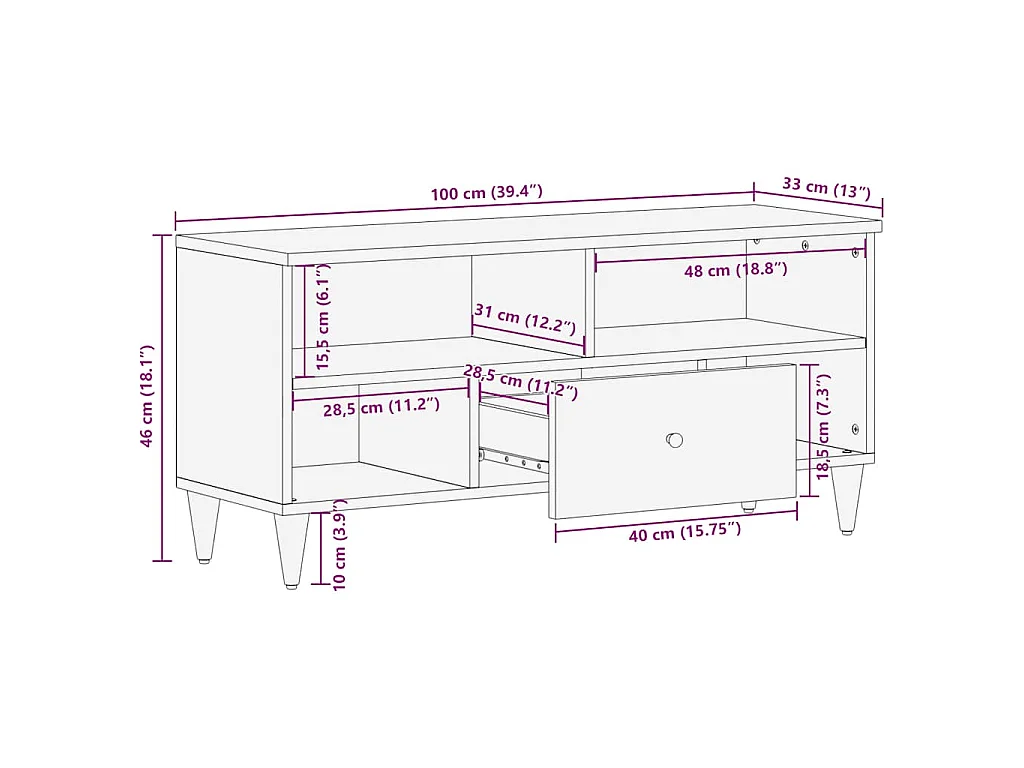 Tv-meubel 100x33x46 cm massief mangohout zwart