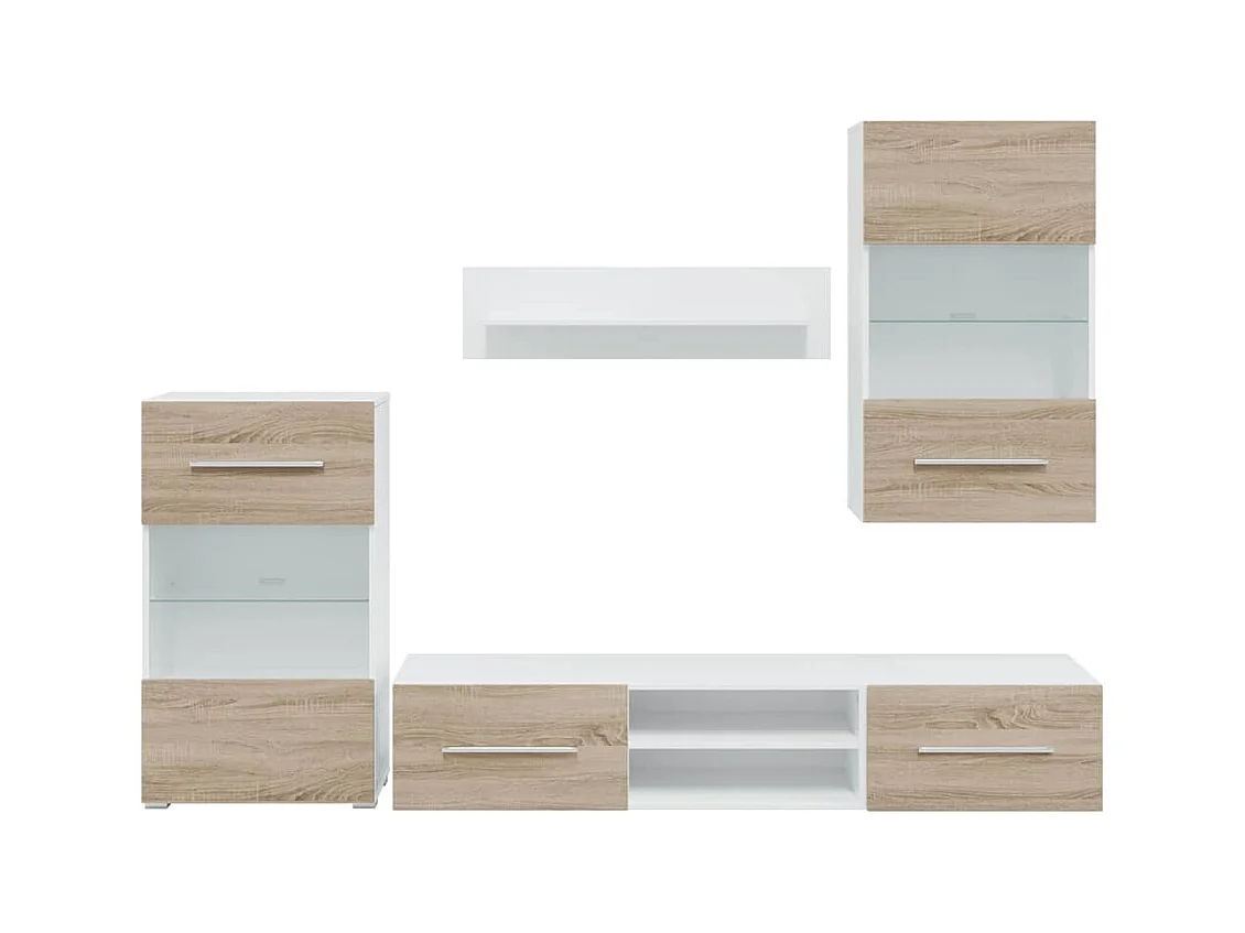 Meubles TV avec lumière LED 5pcs chêne sonoma bois d'ingénierie