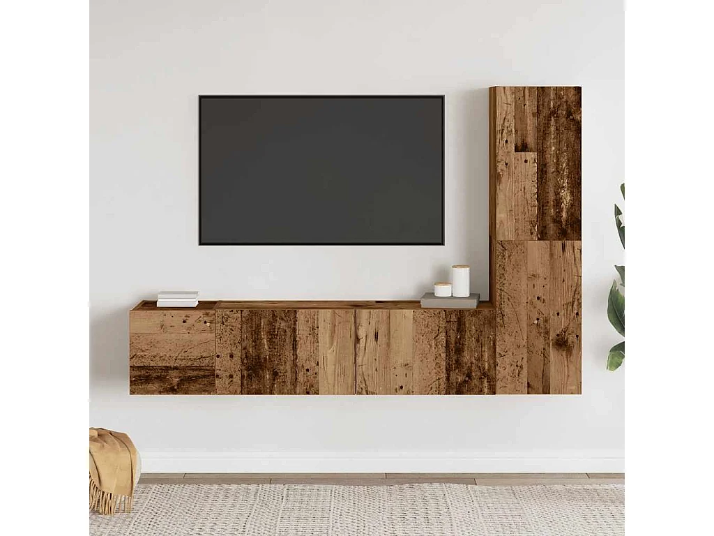 armários de TV montados na parede 3 pcs madeira velha
