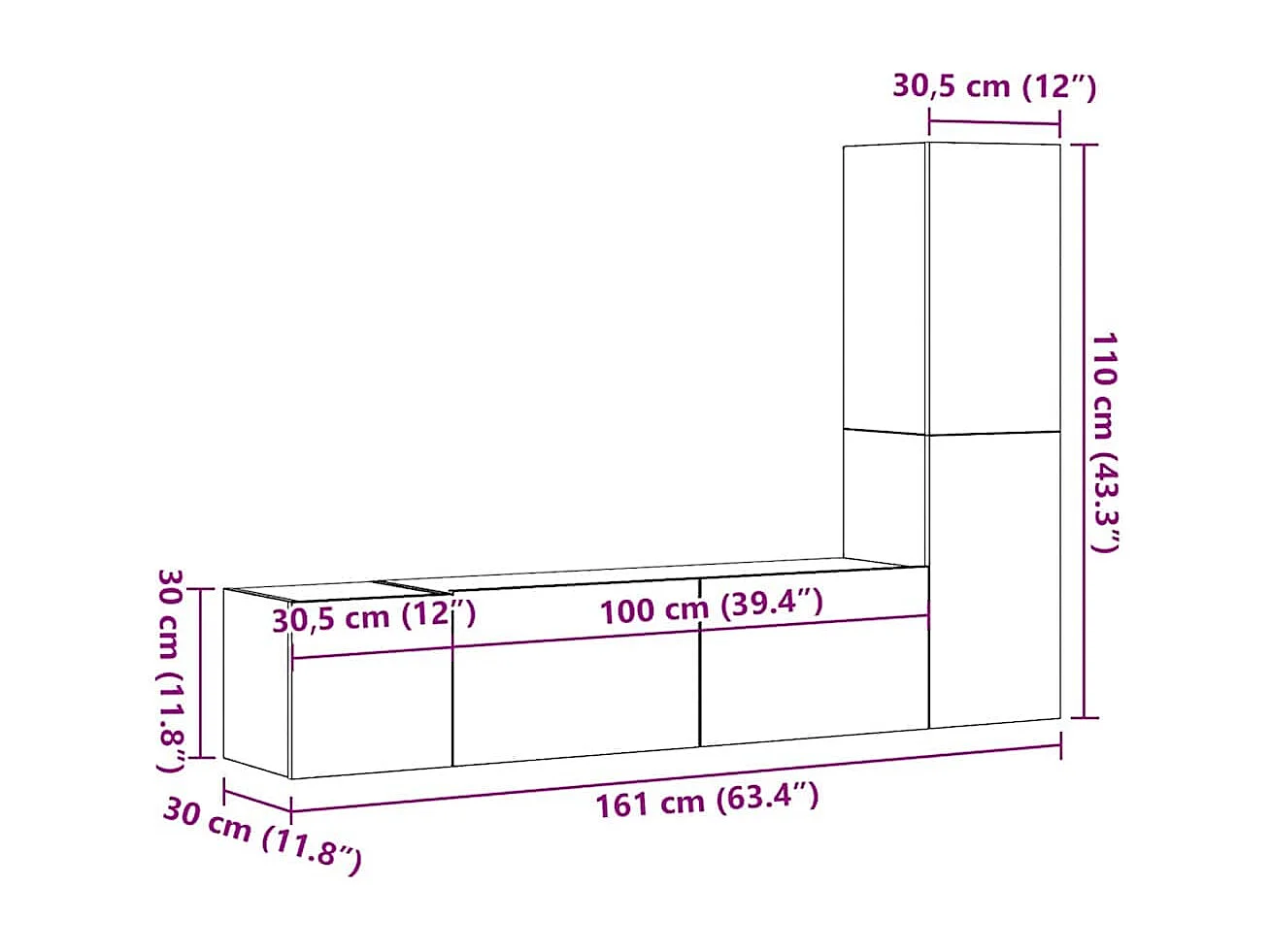 armários de TV montados na parede 3 pcs madeira velha