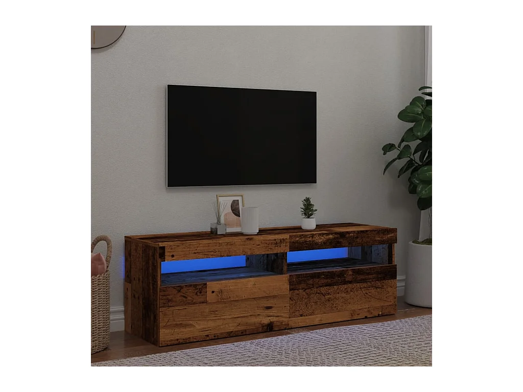 Meuble TV avec lumières LED vieux bois bois d'ingénierie
