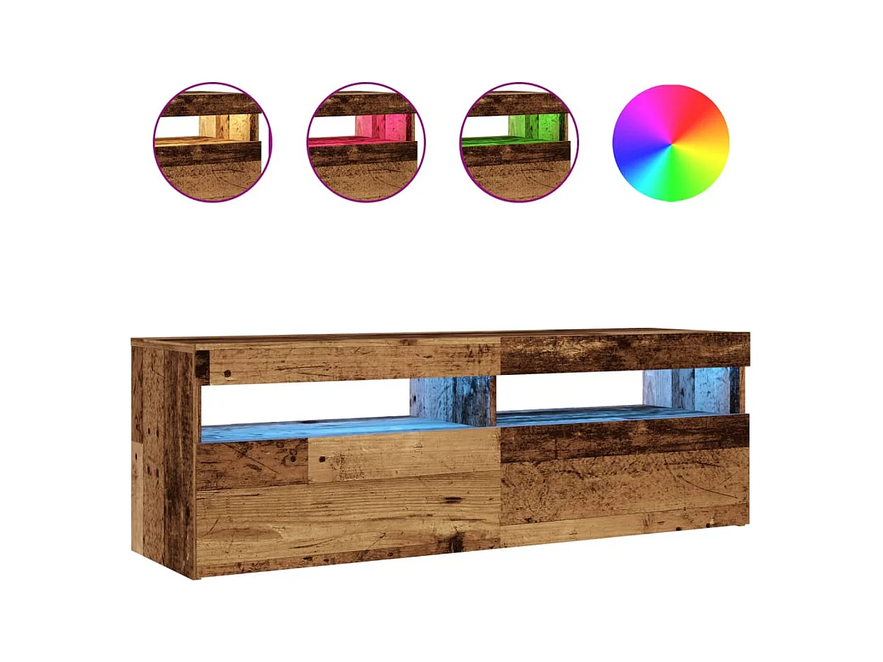Meuble TV avec lumières LED vieux bois bois d'ingénierie