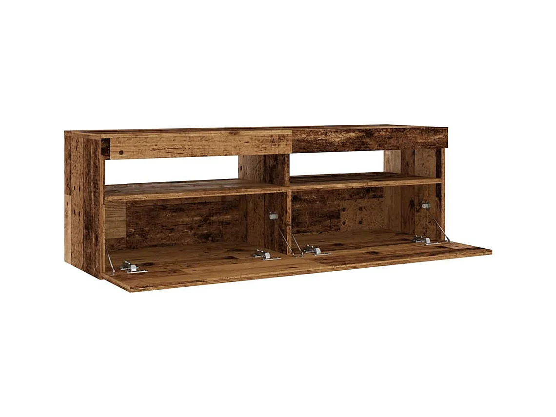 Meuble TV avec lumières LED vieux bois bois d'ingénierie