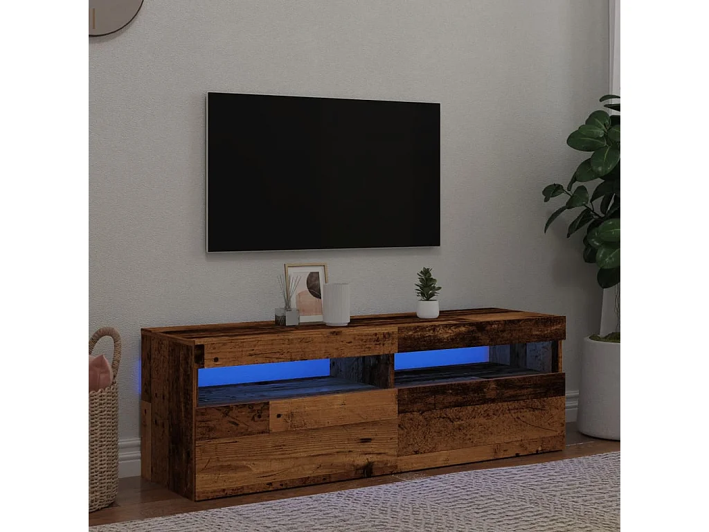 Tv-meubel met LED 120x35x40 cm bewerkt hout oud hout