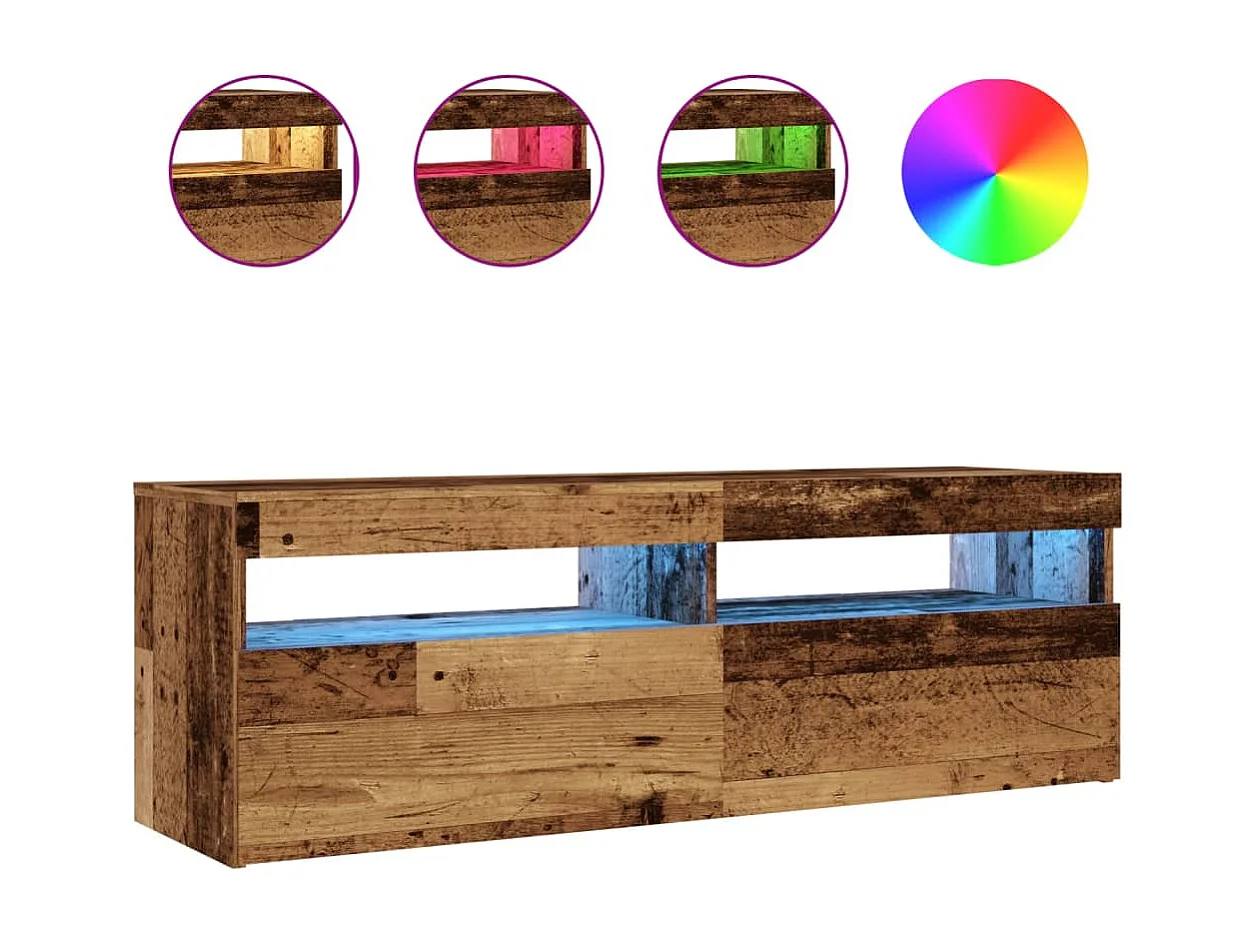 Tv-meubel met LED 120x35x40 cm bewerkt hout oud hout