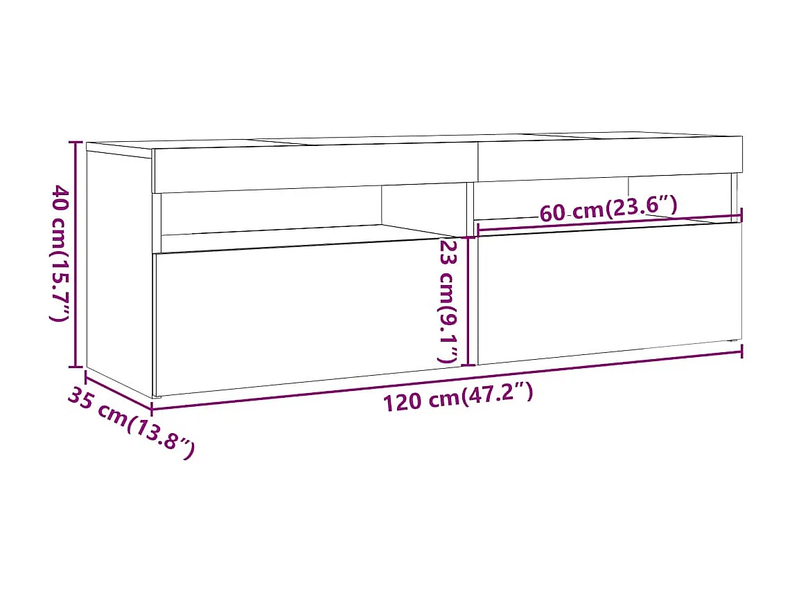 Tv-meubel met LED 120x35x40 cm bewerkt hout oud hout