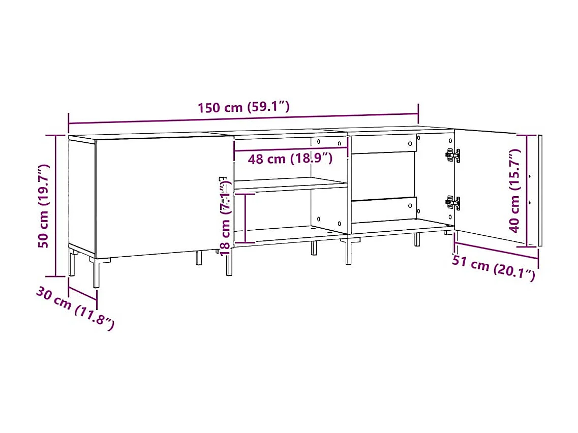 Móvel de TV 150x30x50cm derivados de madeira carvalho artisiano