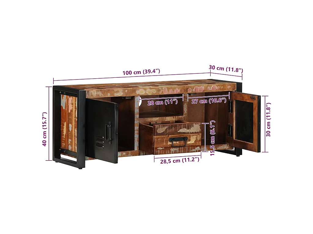 Tv-meubel 100x30x40 cm massief gerecycled hout