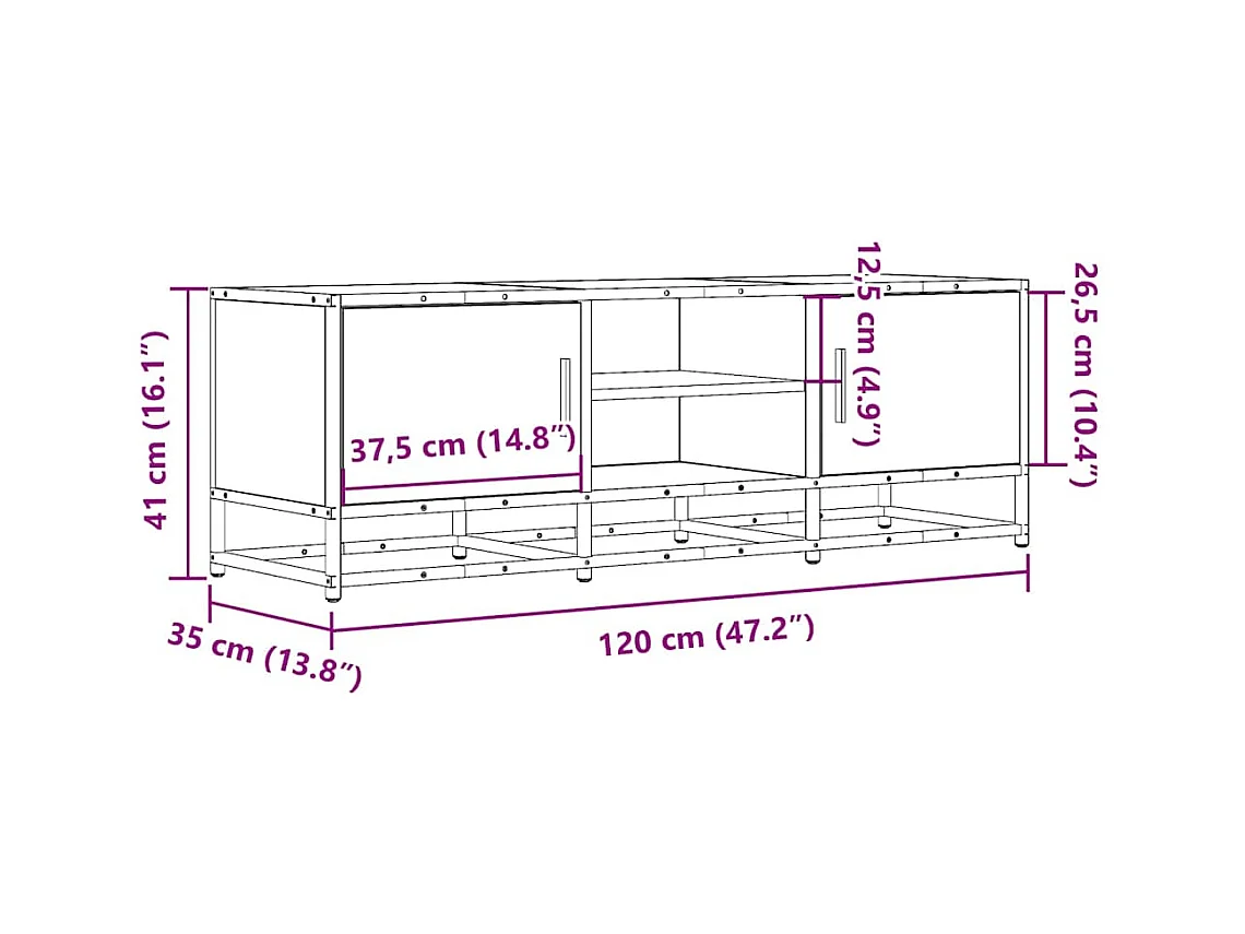 Mobile TV Rovere Marrone 120x35x41 cm Legno Multistrato Metallo