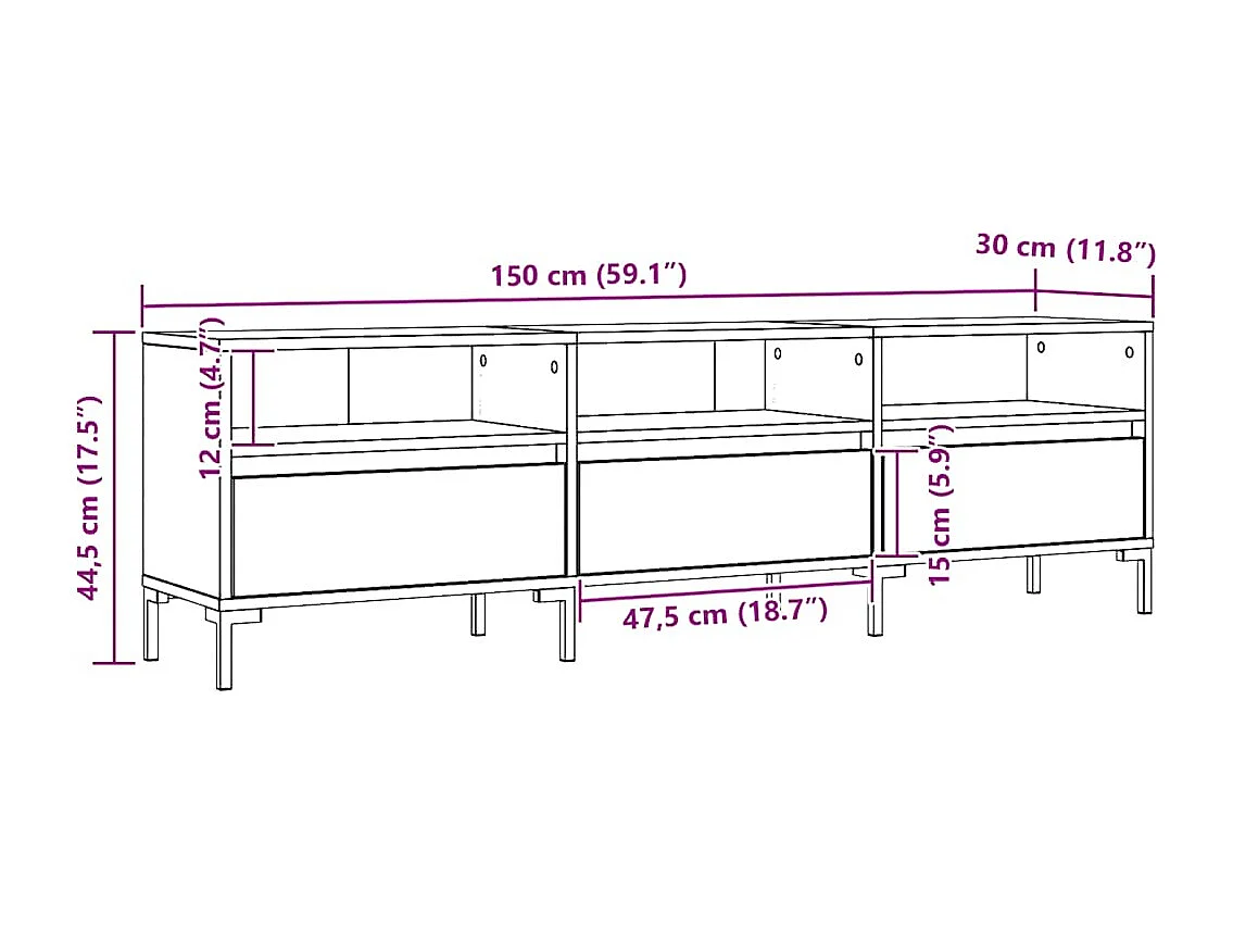 Meuble TV chêne artisanal 150x30x44,5 cm bois d'ingénierie