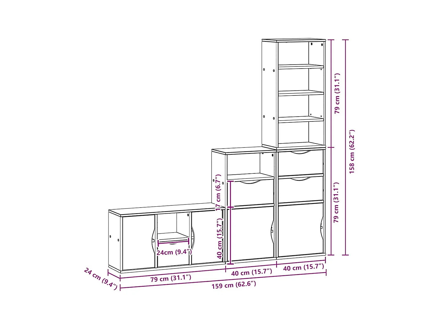 Meubles TV 4 pcs avec rangement ODDA blanc bois de pin massif