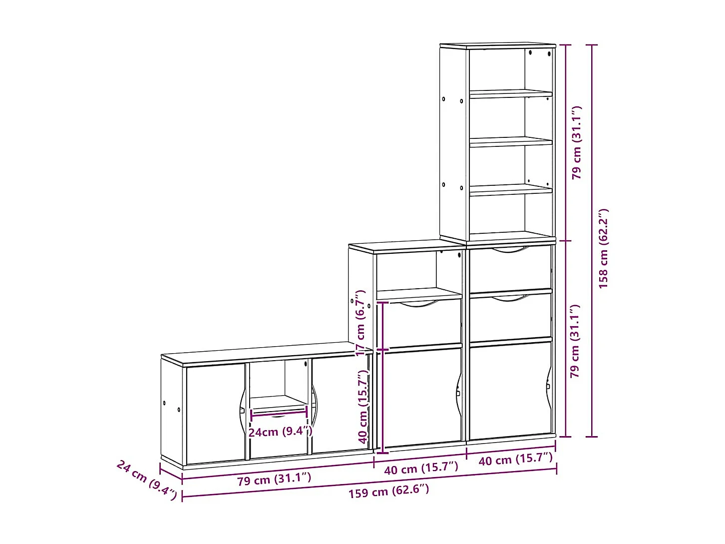 Meubles TV 4 pcs avec rangement ODDA blanc bois de pin massif