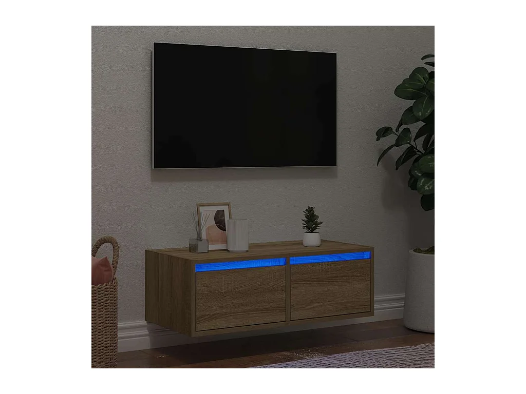 Meuble TV avec lumières LED chêne sonoma 75x35,5x25 cm
