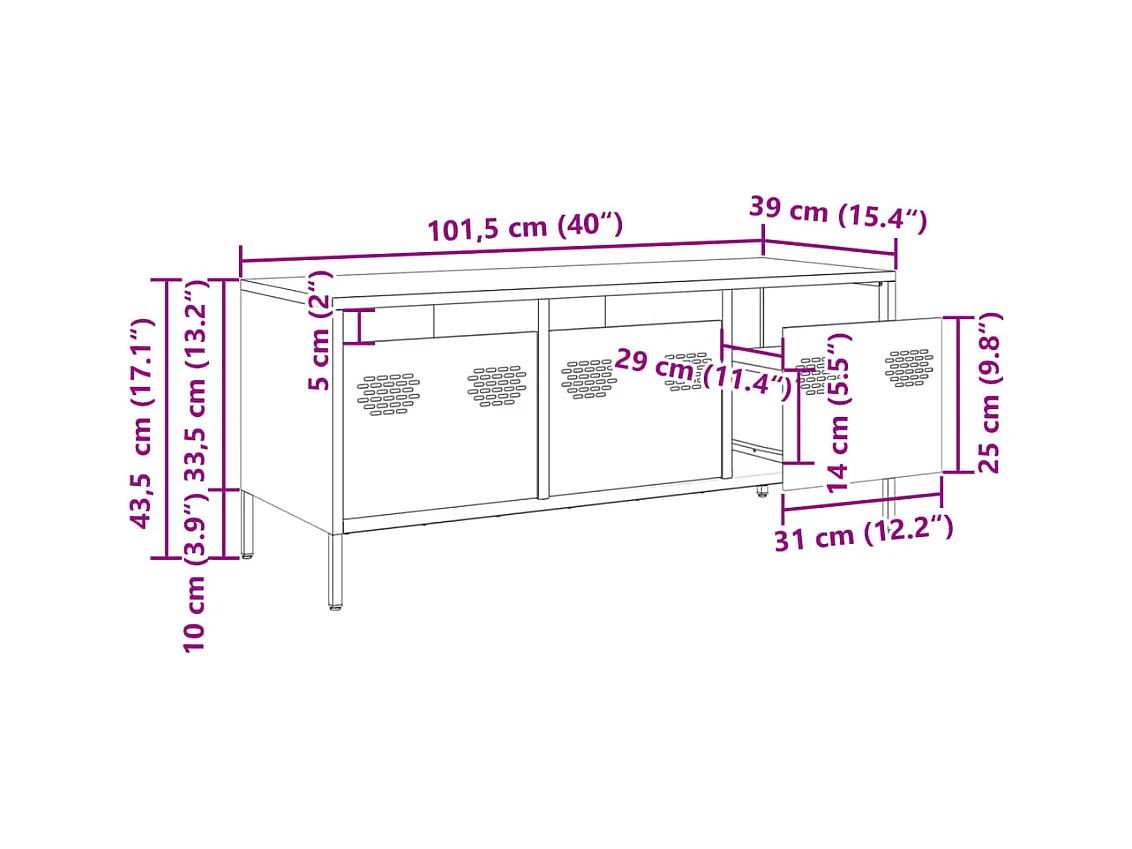 TV-Schrank Anthrazit 101,5x39x43,5 cm Kaltgewalzter Stahl