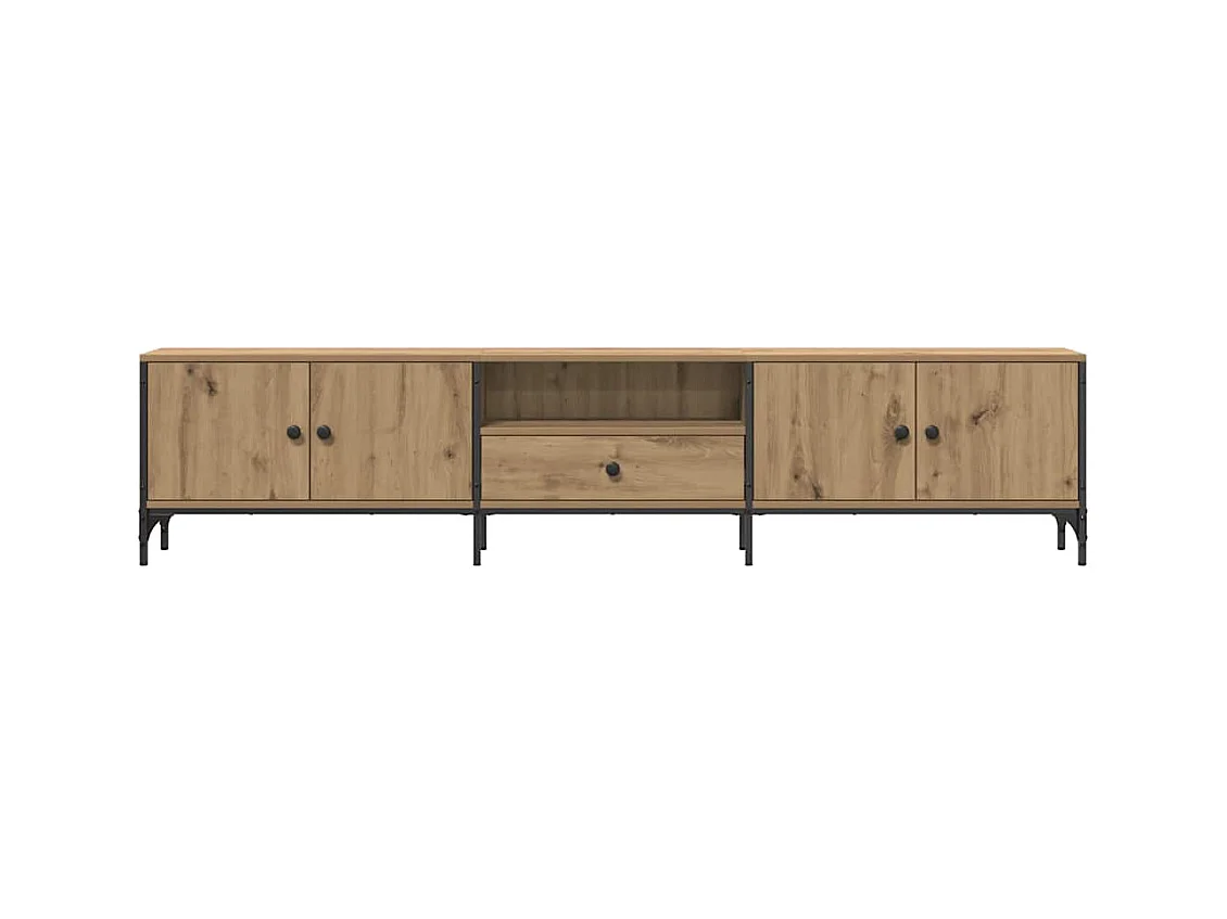 Tv-meubel met lade 200x25x44 cm bewerkt hout artisanaal eiken