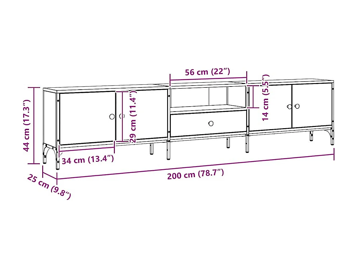 Meuble TV à tiroir chêne artisanal 200x25x44 cm bois ingénierie