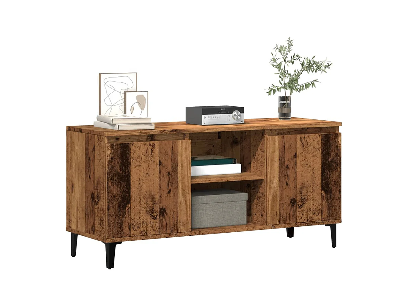 Tv-meubel 102x35x50 cm bewerkt hout oud houtkleurig