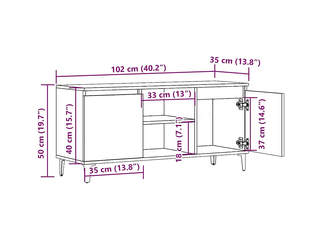 Tv-meubel 102x35x50 cm bewerkt hout oud houtkleurig