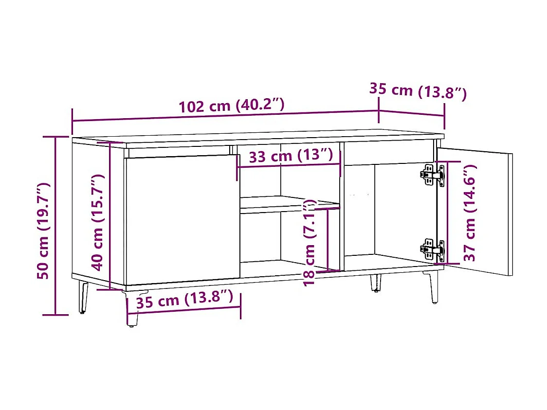 Tv-meubel 102x35x50 cm bewerkt hout oud houtkleurig