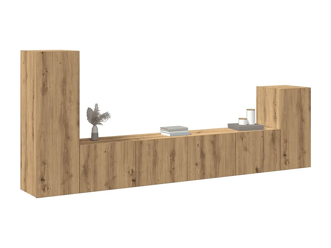 Set Mobile TV 4 pz Montato a Parete Rovere in Legno Multistrato