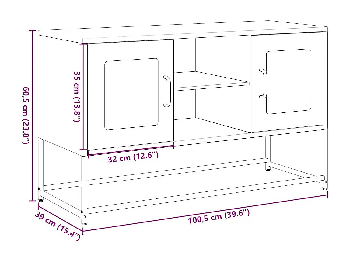 Meuble TV rose 100,5x39x60,5 cm acier