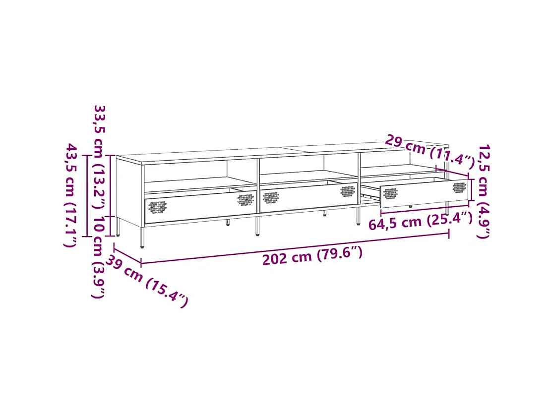 TV-Schrank Rosa 202x39x43,5 cm Kaltgewalzter Stahl