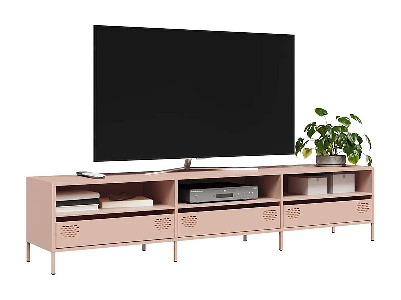 Meuble TV rose 202x39x43,5 cm acier laminé à froid