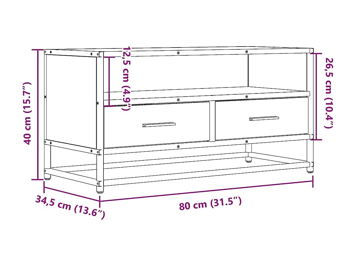 Meuble TV chêne fumé 80x34,5x40 cm bois d'ingénierie et métal