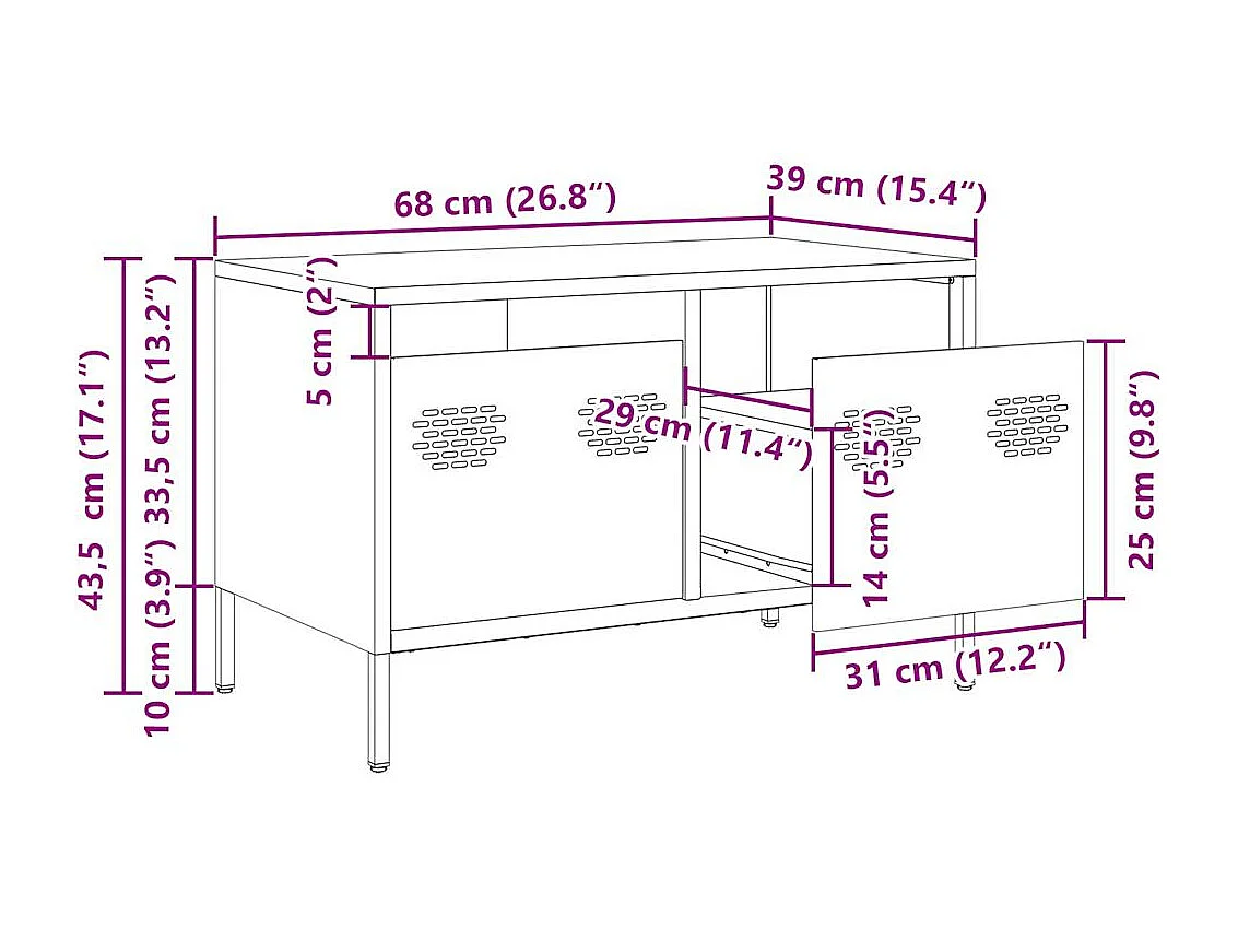 TV-Schrank Weiß 68x39x43,5 cm Kaltgewalzter Stahl