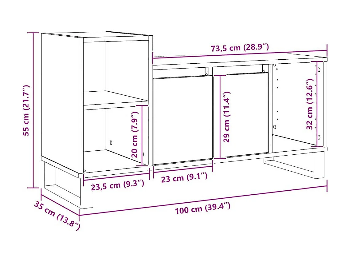 Meuble TV chêne artisanal 100x35x55 cm bois d'ingénierie