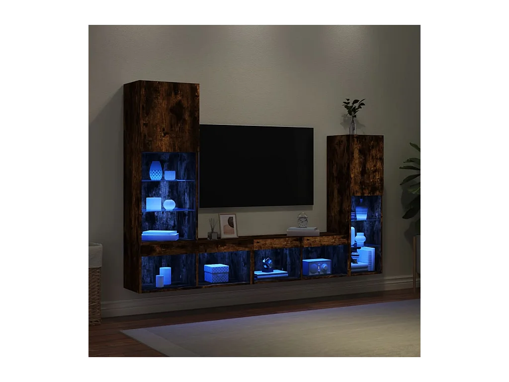 8-delige tv-wandmeubelset met LED bewerkt hout gerookt eiken