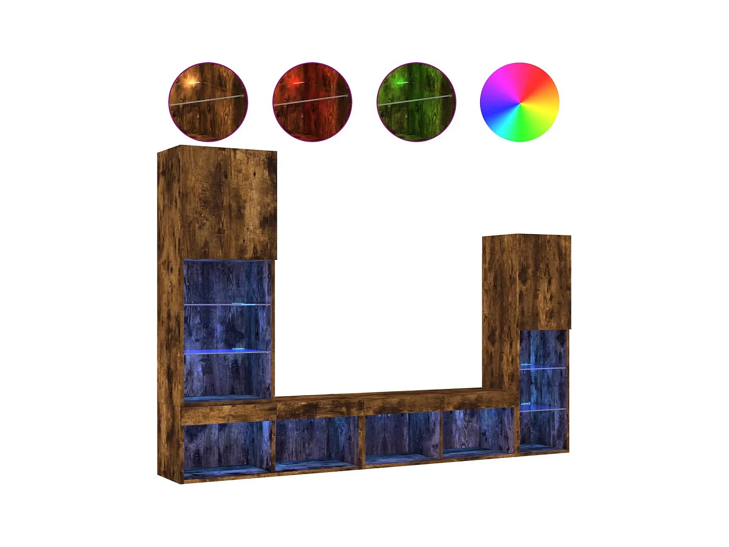 8-delige tv-wandmeubelset met LED bewerkt hout gerookt eiken