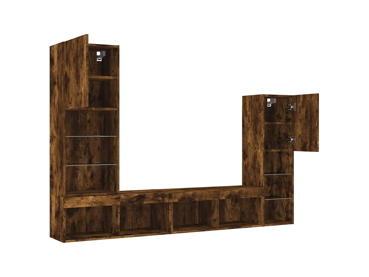 8-delige tv-wandmeubelset met LED bewerkt hout gerookt eiken