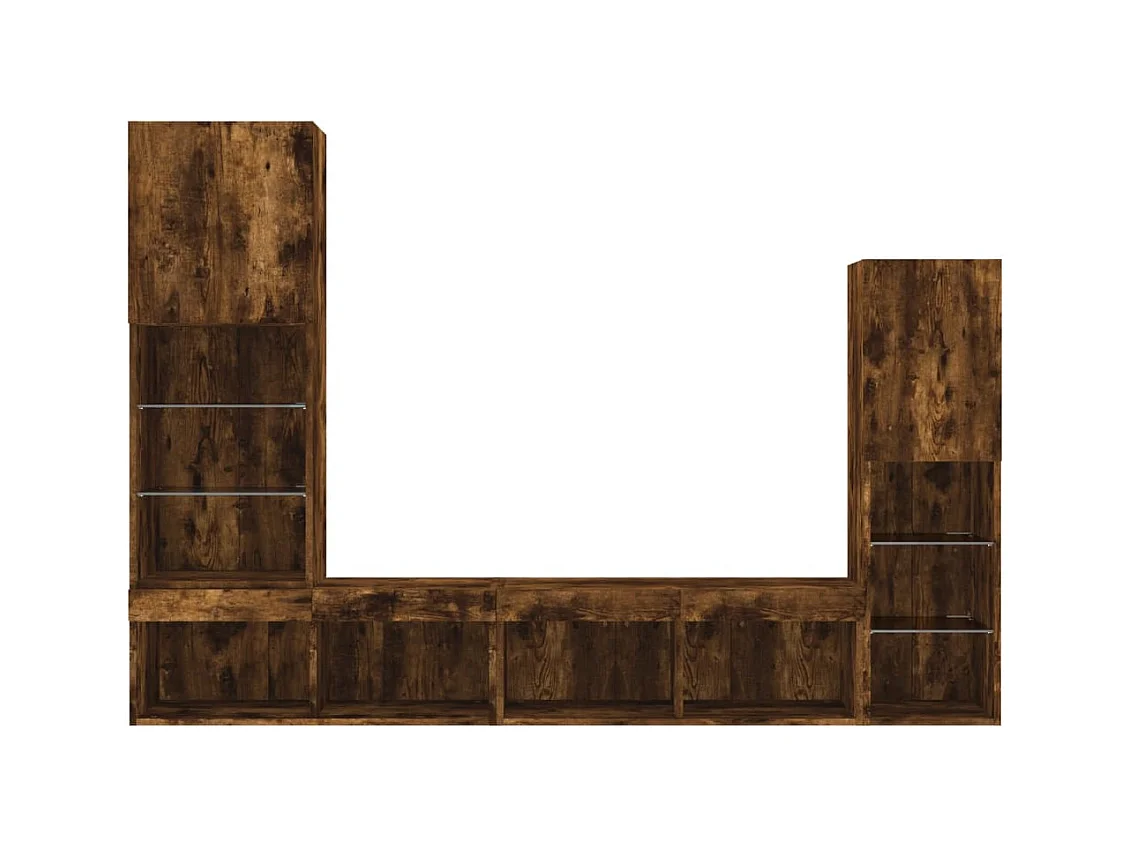 8-delige tv-wandmeubelset met LED bewerkt hout gerookt eiken