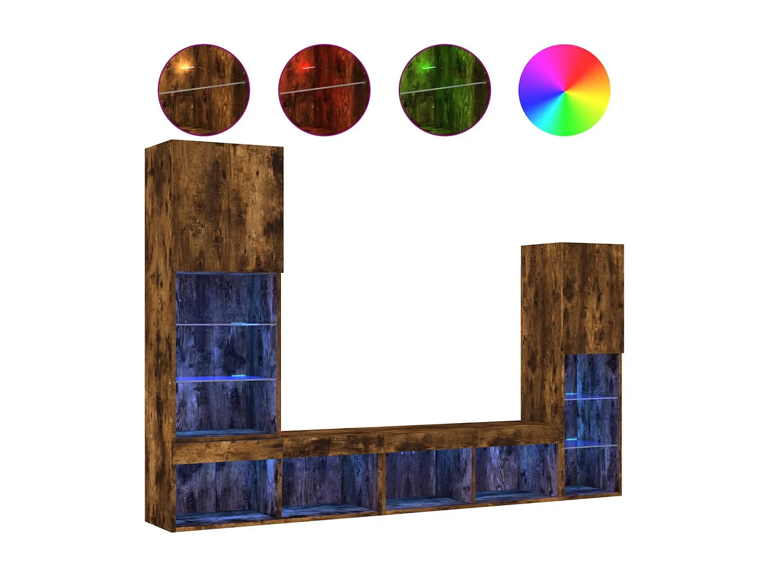 4-tlg. Wohnwand mit LED-Beleuchtung Räuchereiche Holzwerkstoff