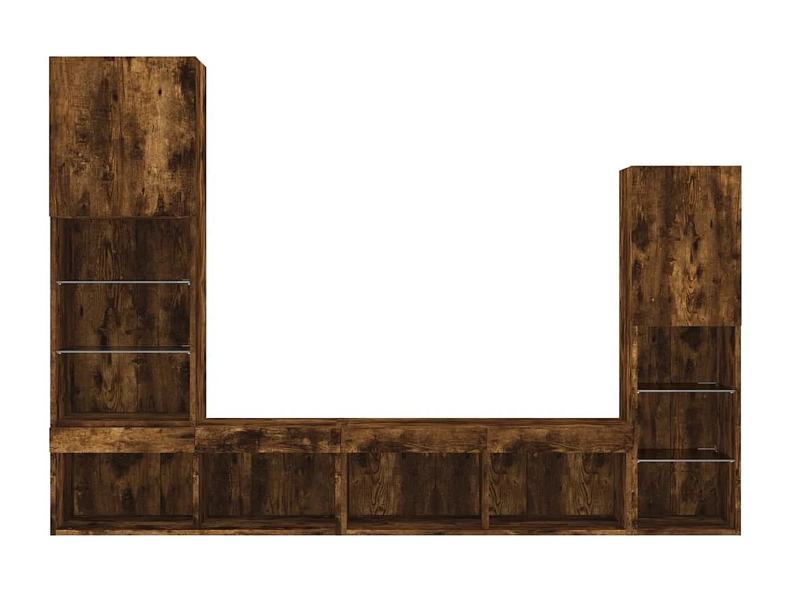 4-tlg. Wohnwand mit LED-Beleuchtung Räuchereiche Holzwerkstoff