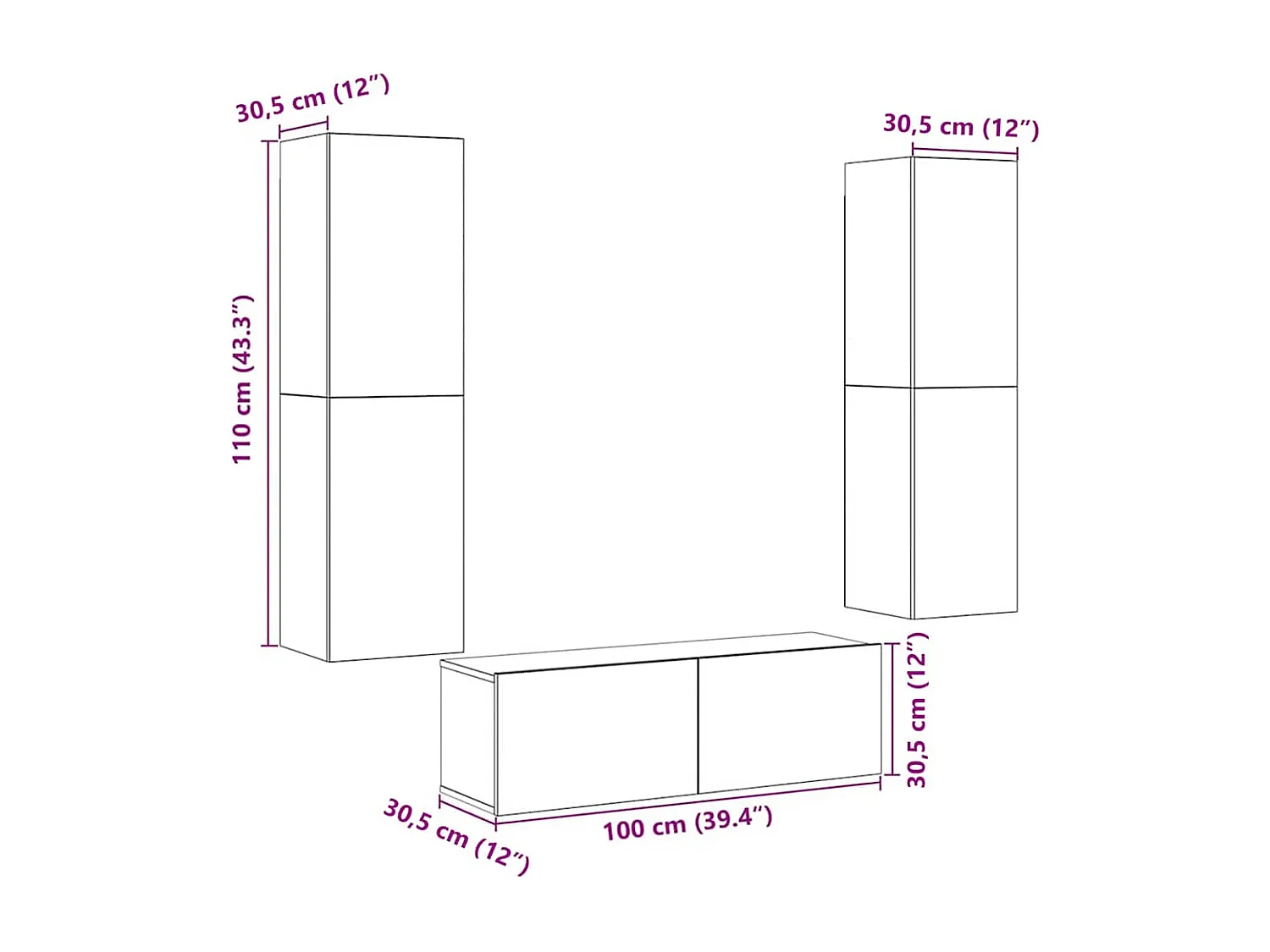 Meubles TV muraux 3 pcs vieux bois bois d'ingénierie