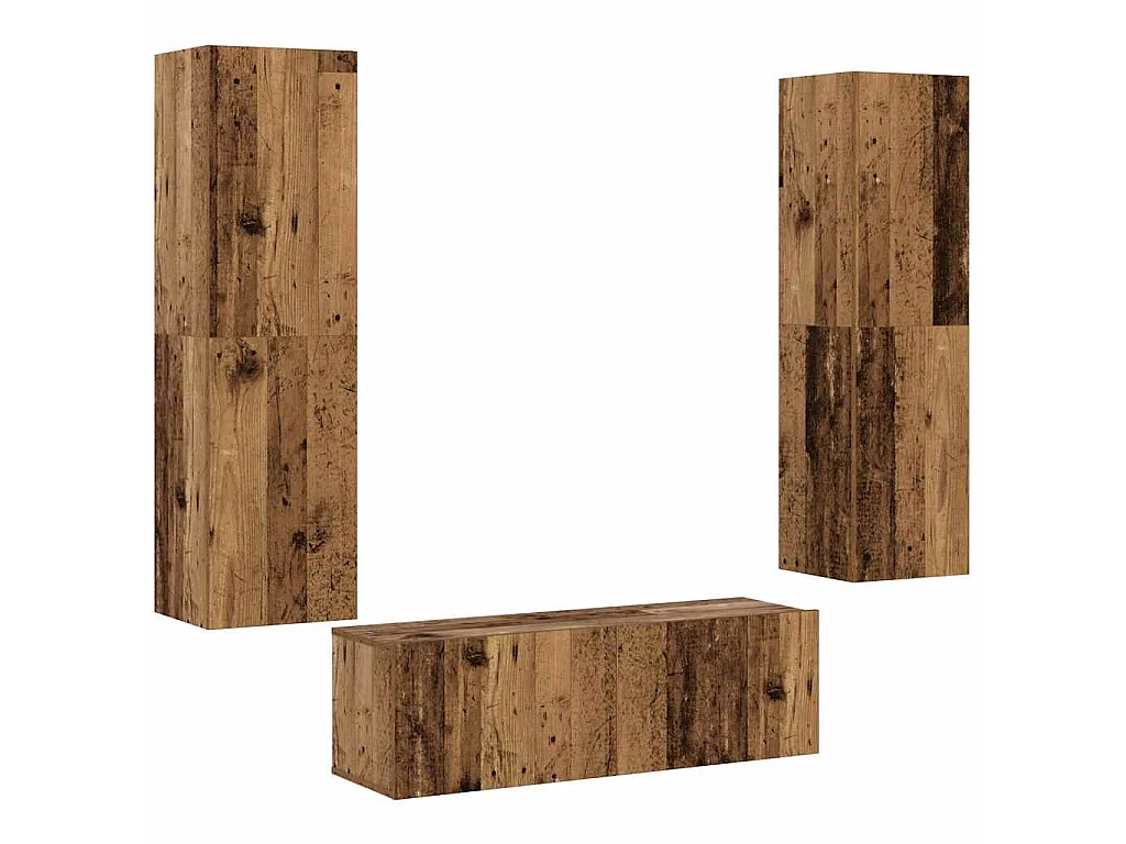 armários de TV montados na parede 3 pcs madeira velha