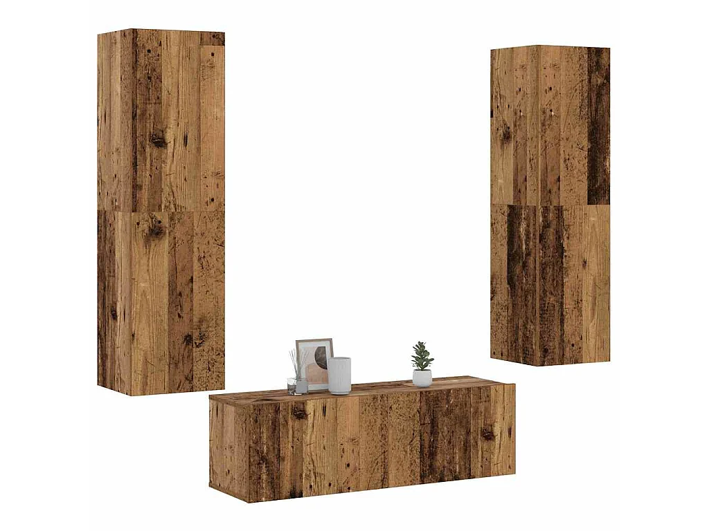 armários de TV montados na parede 3 pcs madeira velha