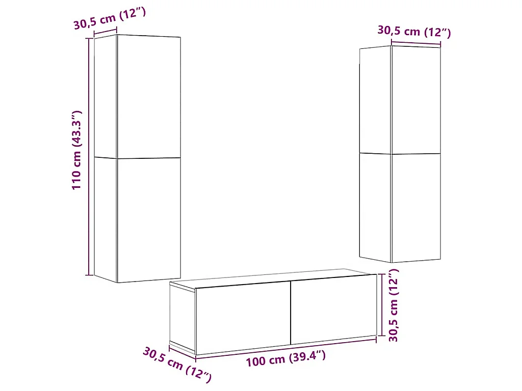 armários de TV montados na parede 3 pcs madeira velha