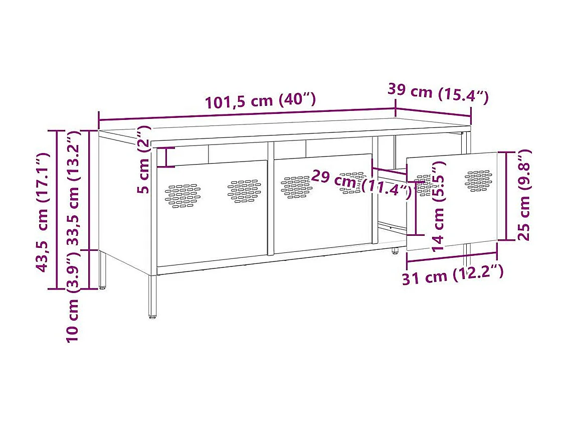 Meuble TV blanc 101,5x39x43,5 cm acier laminé à froid