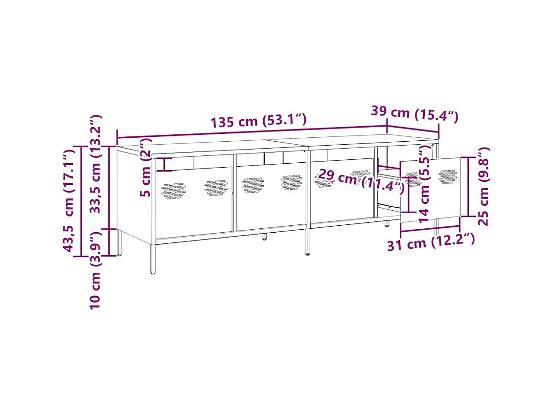 TV-Schrank Rosa 135x39x43,5 cm Kaltgewalzter Stahl