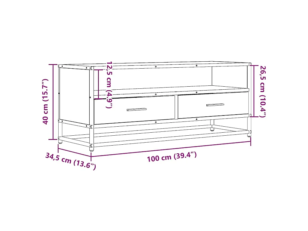 Meuble TV sonoma gris 100x34,5x40 cm bois d'ingénierie et métal