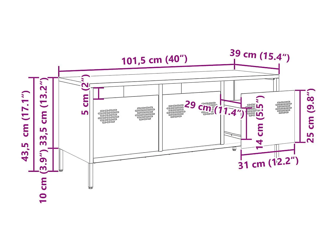 TV-Schrank Olivgrün 101,5x39x43,5 cm Kaltgewalzter Stahl